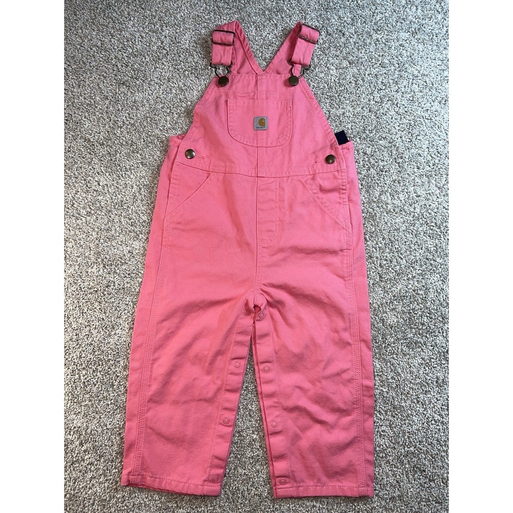 Carhartt Pink Canvas Bib Overalls Toddler Girls 24Month Heart Hardware Snap Leg